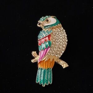 Colorful Owl Brooch with Crystals